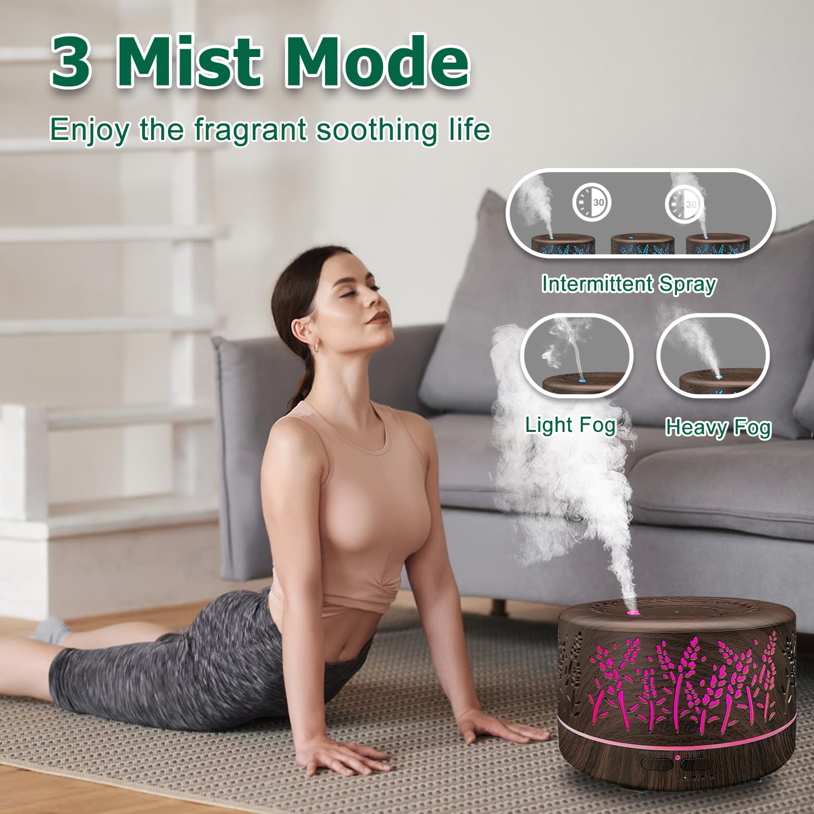 Roonbo diffuser operating quietly, ideal for bedrooms.