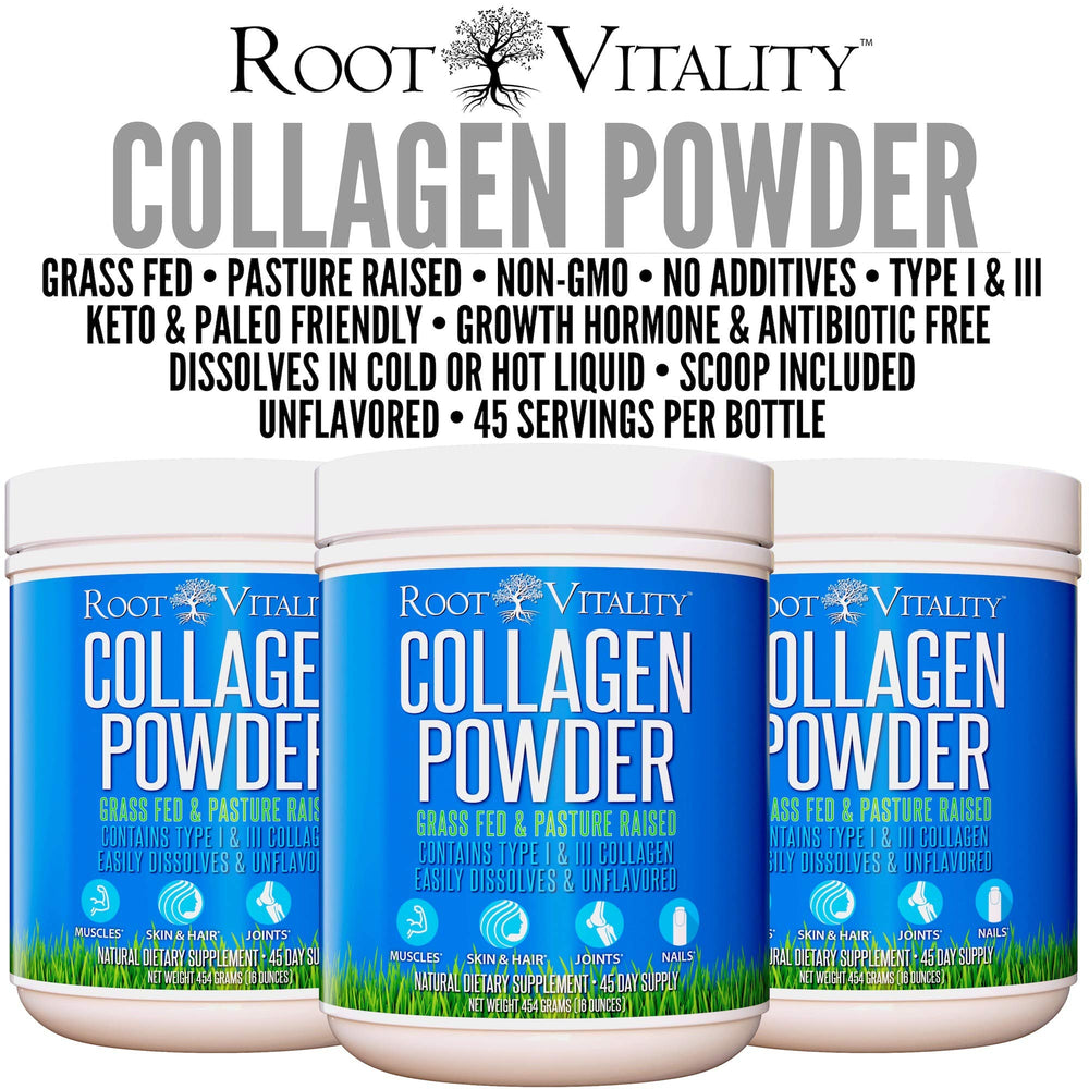 Root Vitality collagen peptides blended into coffee as a creamy, protein-rich creamer.