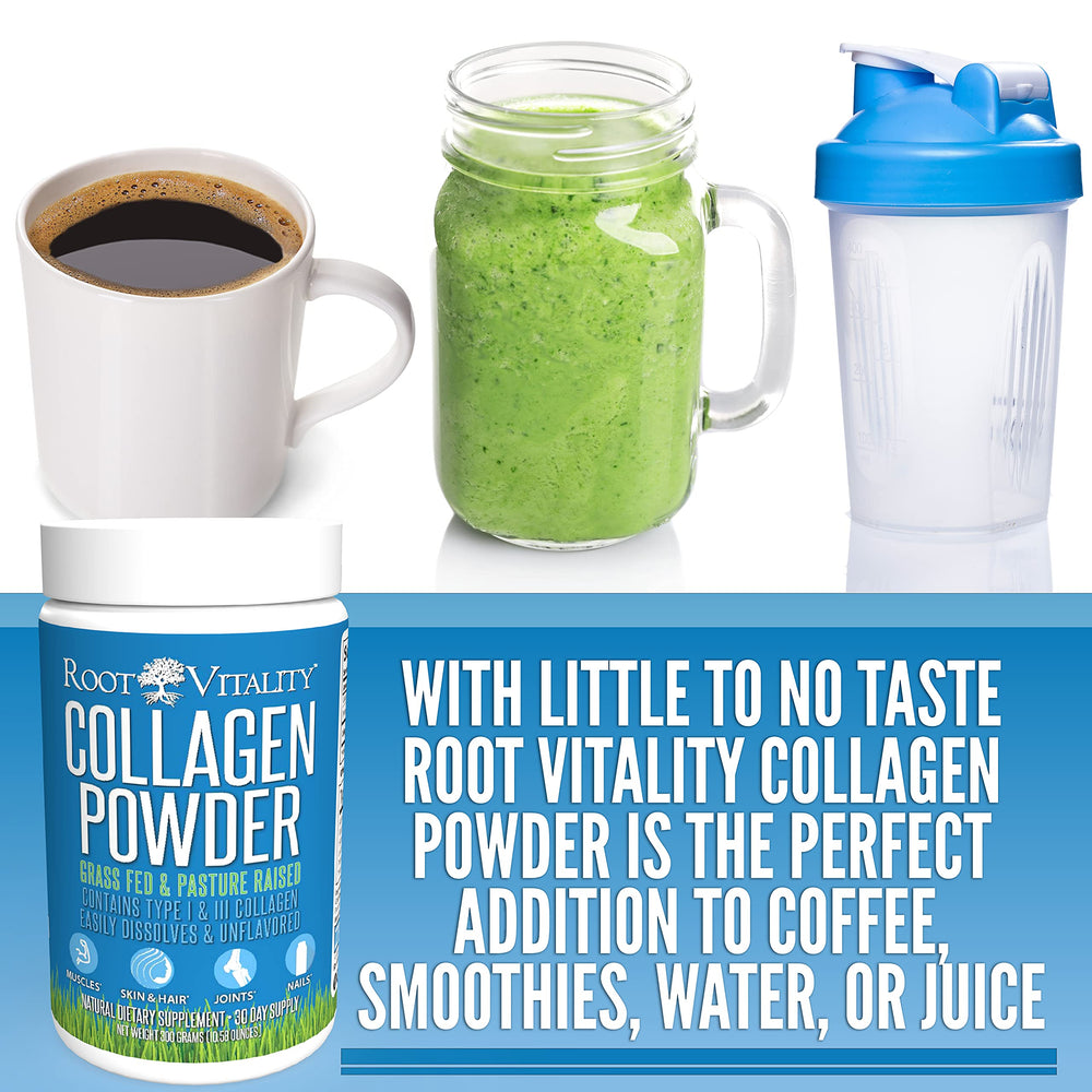 Root Vitality Collagen Peptides Powder in coffee creamer supports a smooth morning routine