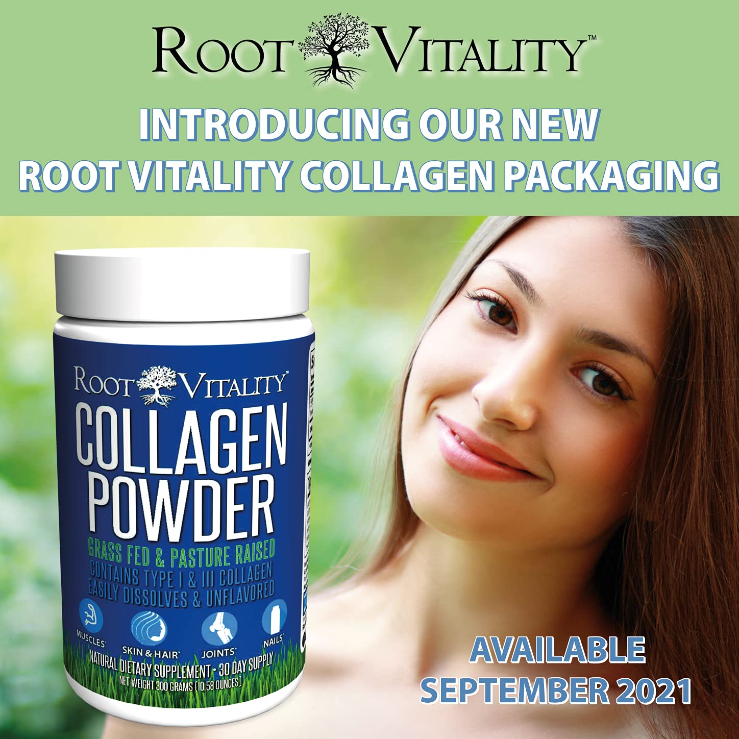 Root Vitality Collagen Peptides Powder scoop ready for easy daily mixing
