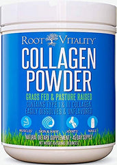 Root Vitality Collagen Peptides powder tub with multi-collagen blend for skin, hair, and nails.