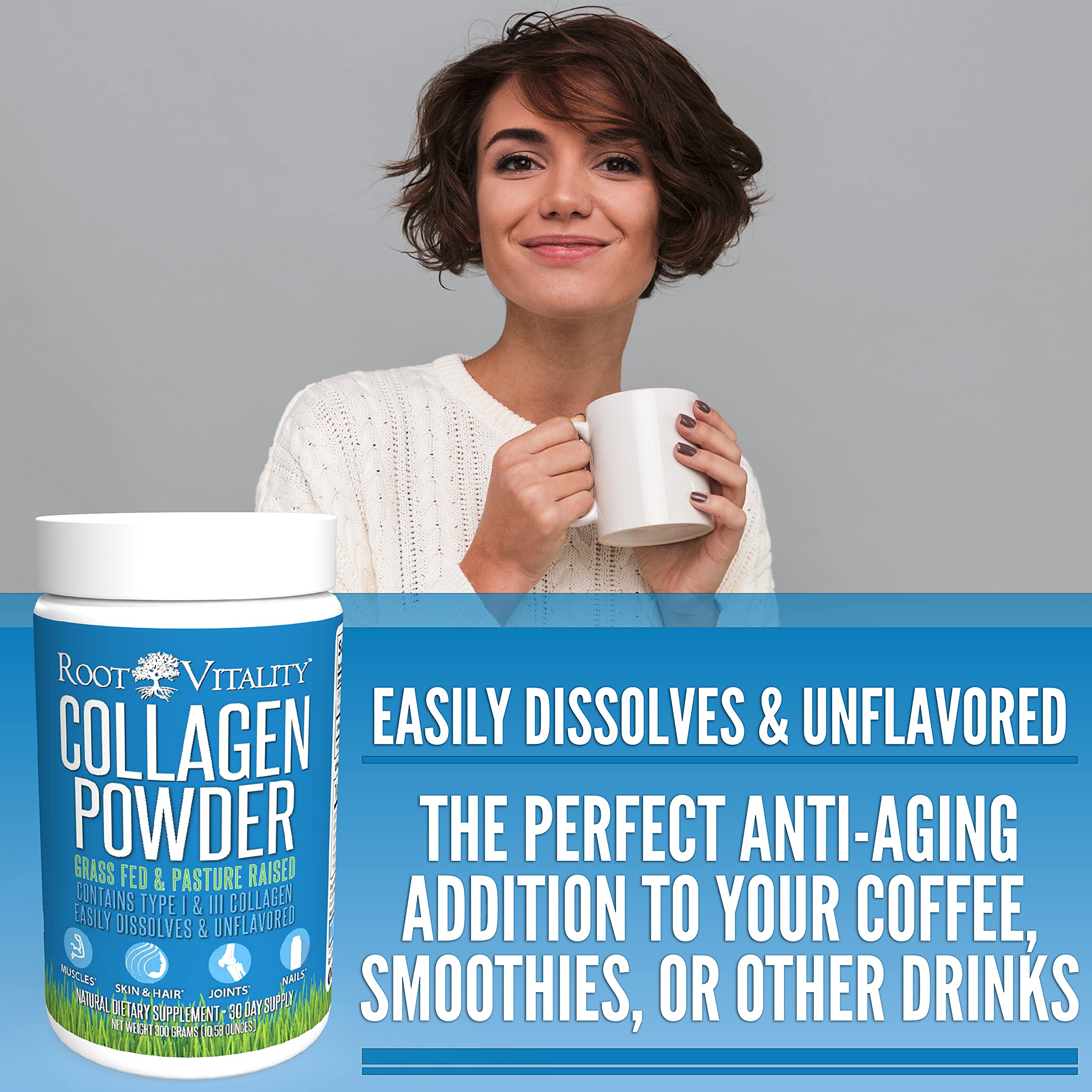 Root Vitality Collagen Peptides Powder USA made facility label indicates GMP quality