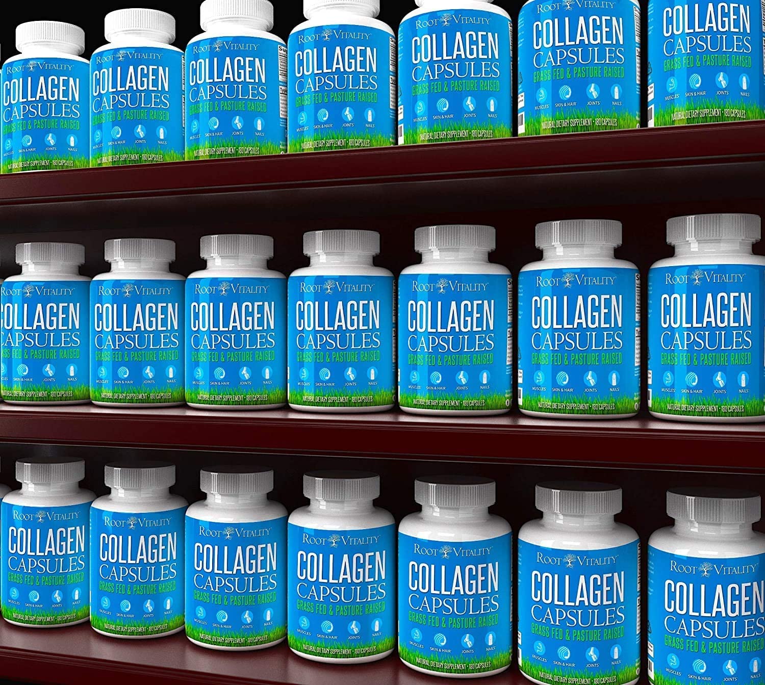 Root Vitality daily-use pills with water highlighting simple routine benefits.