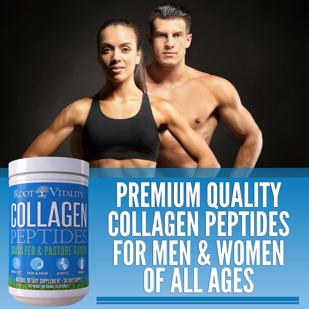 Root Vitality unflavored collagen powder dissolves quickly in water for daily use.