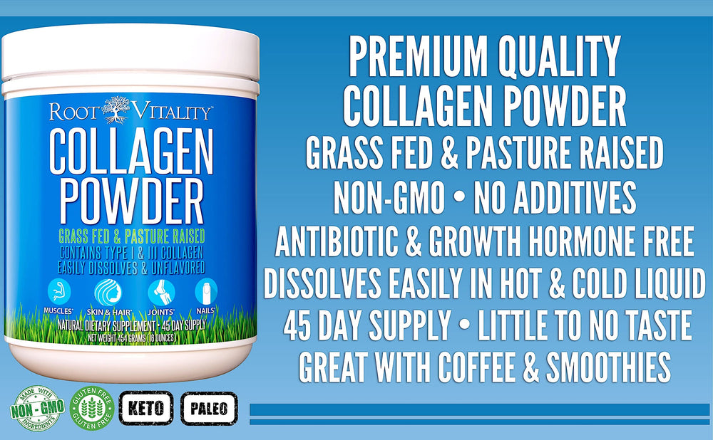 Root Vitality USA-made, GMP-certified facility badge on packaging.
