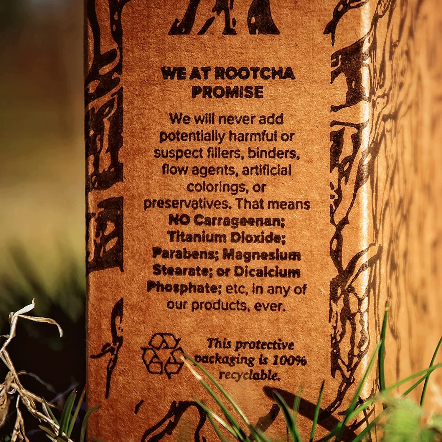 Rootcha nutrition panel shows serving size and mineral amounts.