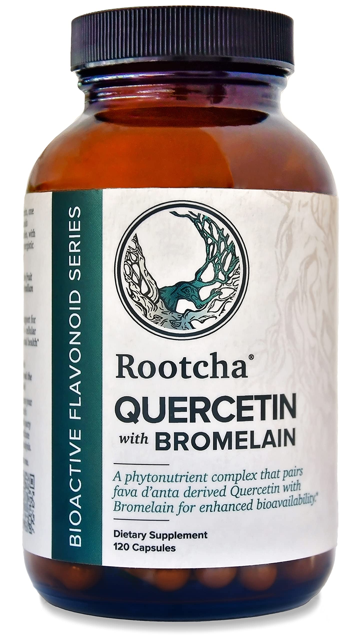 Rootcha Quercetin with Bromelain bottle front view for daily wellness.