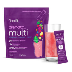 Root'd Prenatal Multivitamin Powder bottle supports daily prenatal nutrition