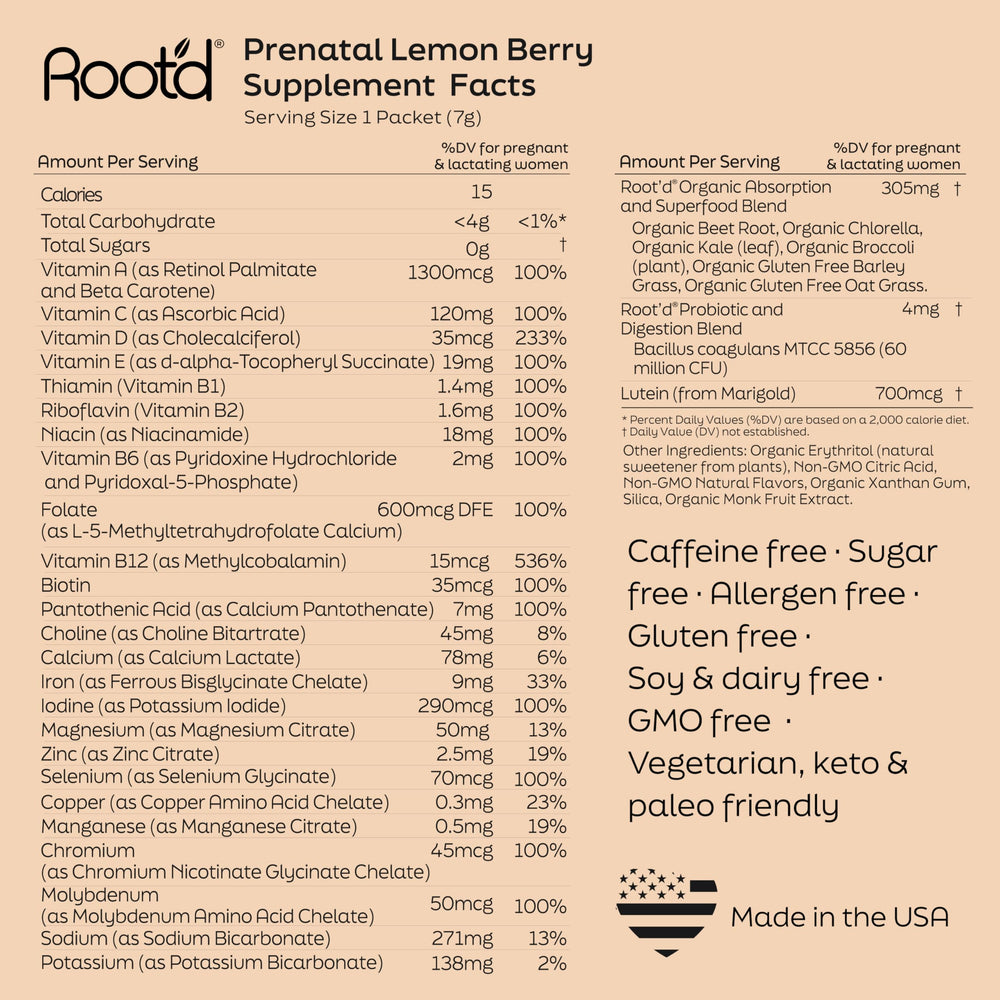 Root'd Prenatal Multivitamin Powder eco friendly packaging pledge