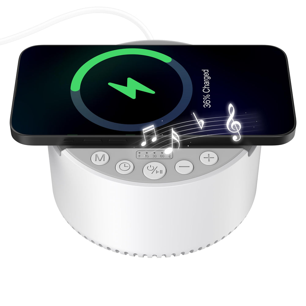 RORENSE sound machine with wireless charger and speaker for on-the-go relaxation