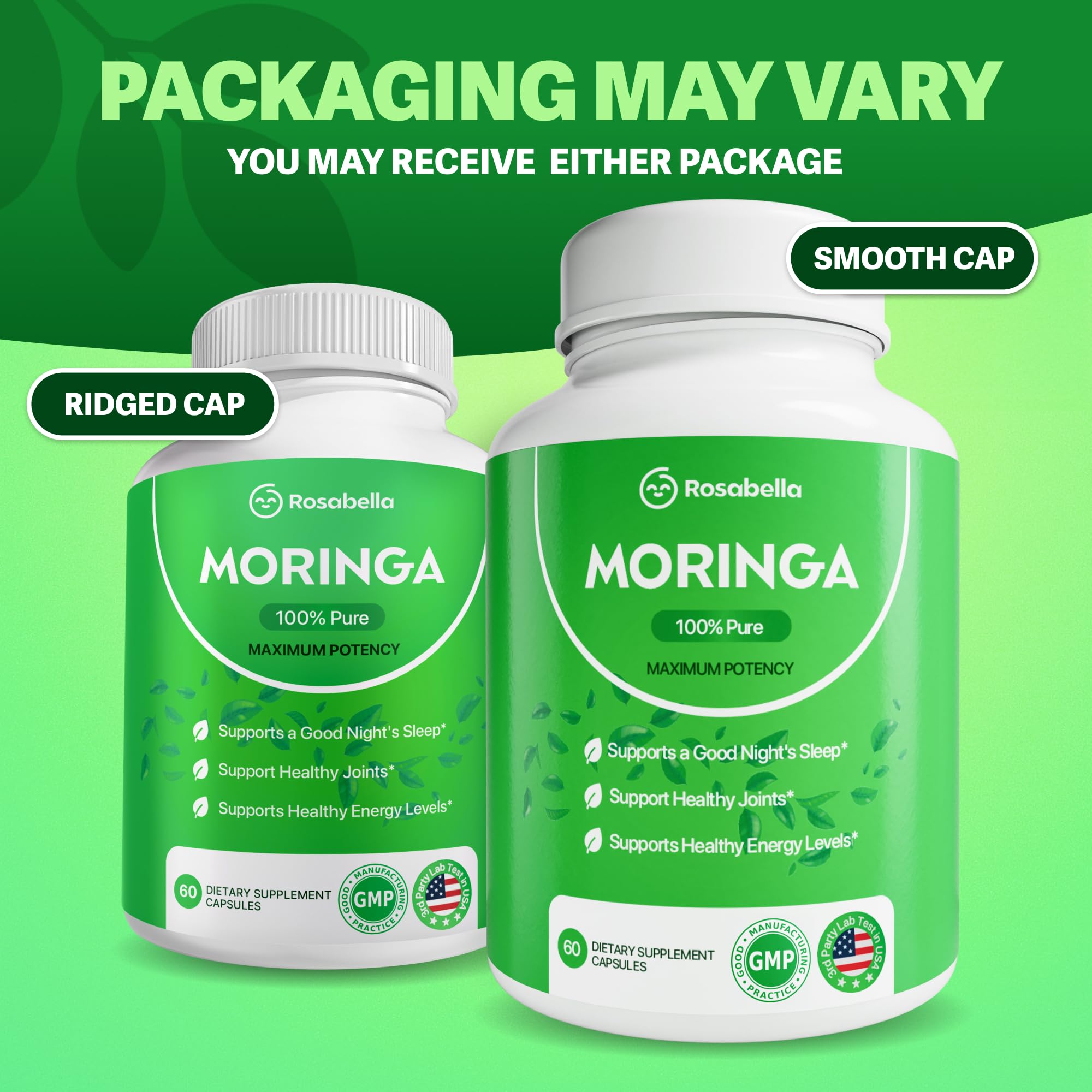 Rosabella Moringa capsules beside glass of water for easy intake