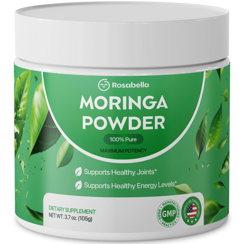 Polvo verde de Rosabella Moringa, textura suave para batidos y bebidas.