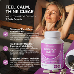 Rosabella Saffron Blend capsules shown for convenient, taste-neutral daily use.