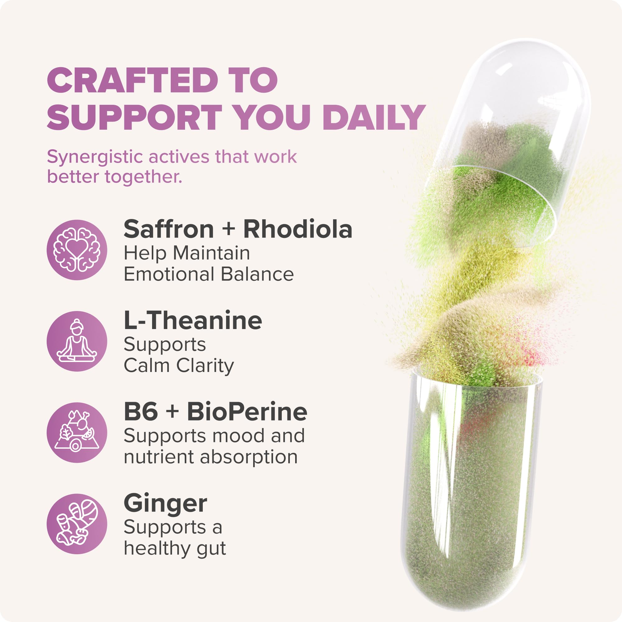 Rosabella Saffron Blend label close-up highlights gluten-free formula.