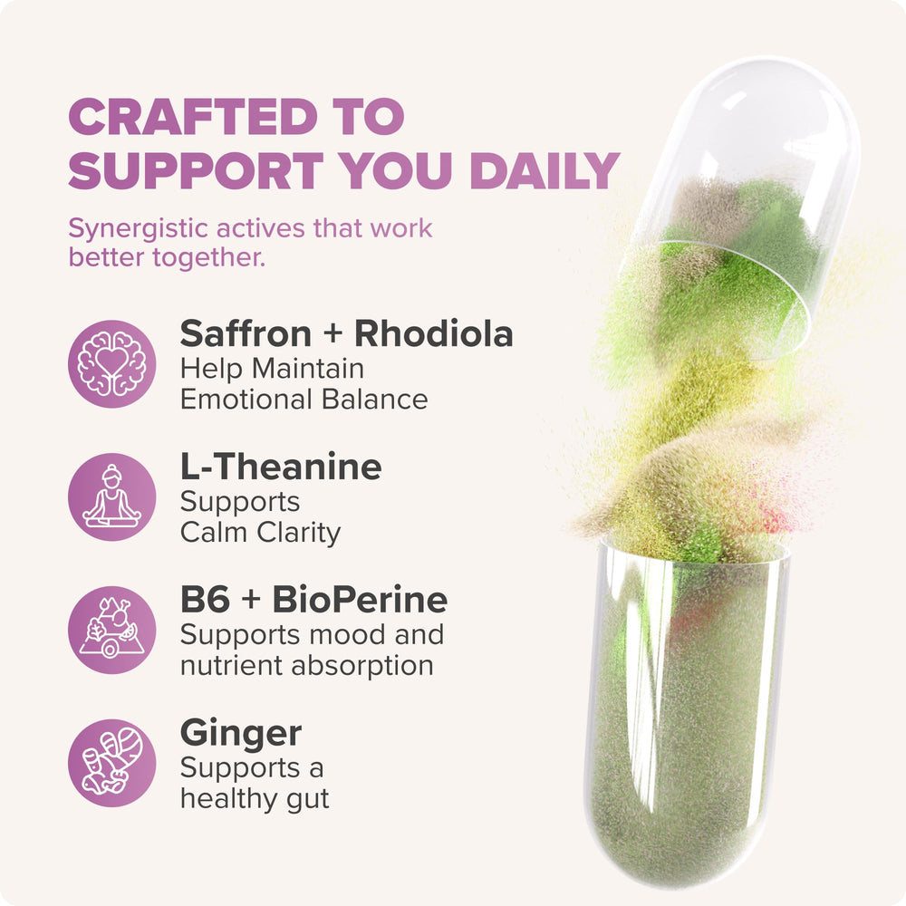 Rosabella Saffron Blend label close-up highlights gluten-free formula.