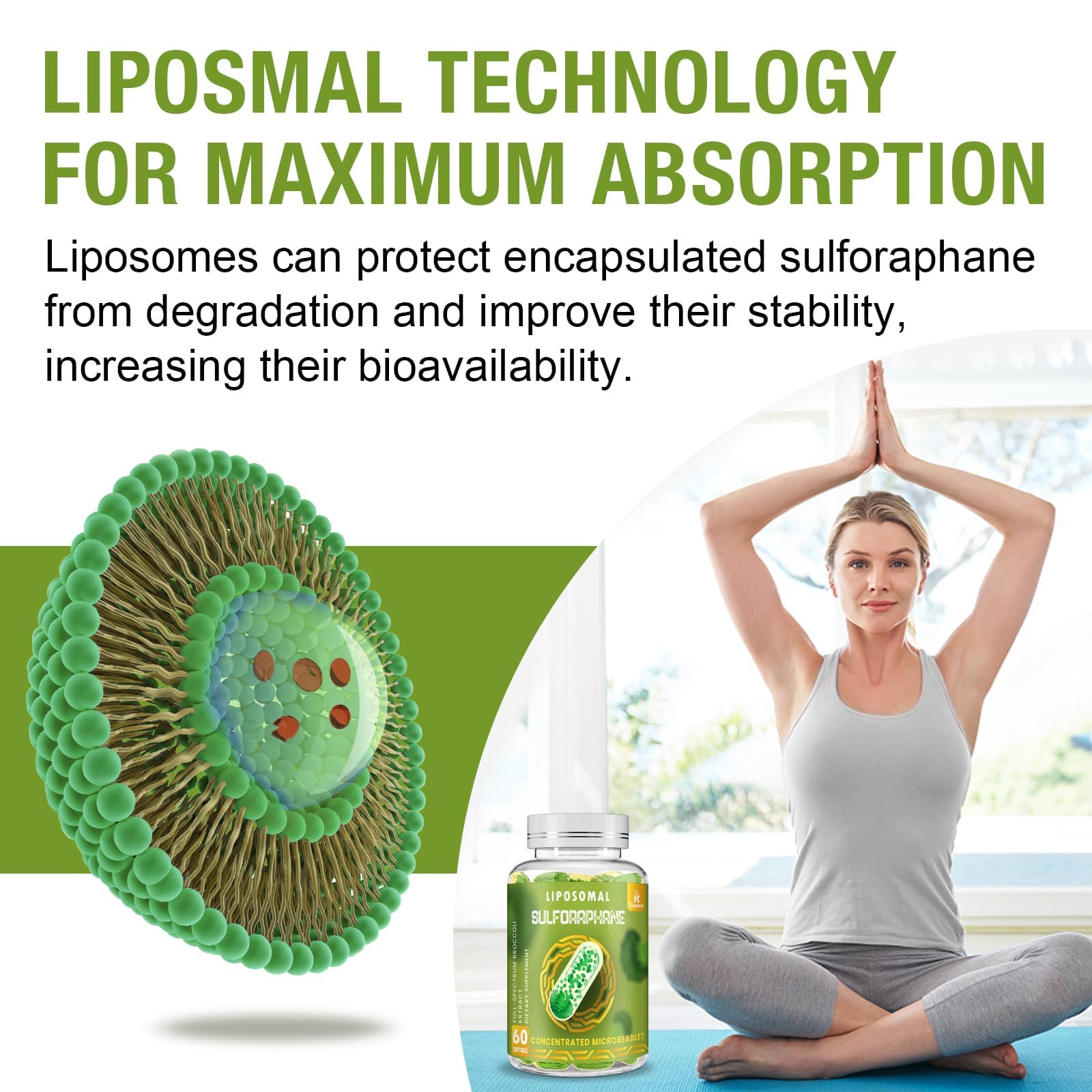 Rosmolo liposomal sulforaphane capsule closeup highlights high potency.