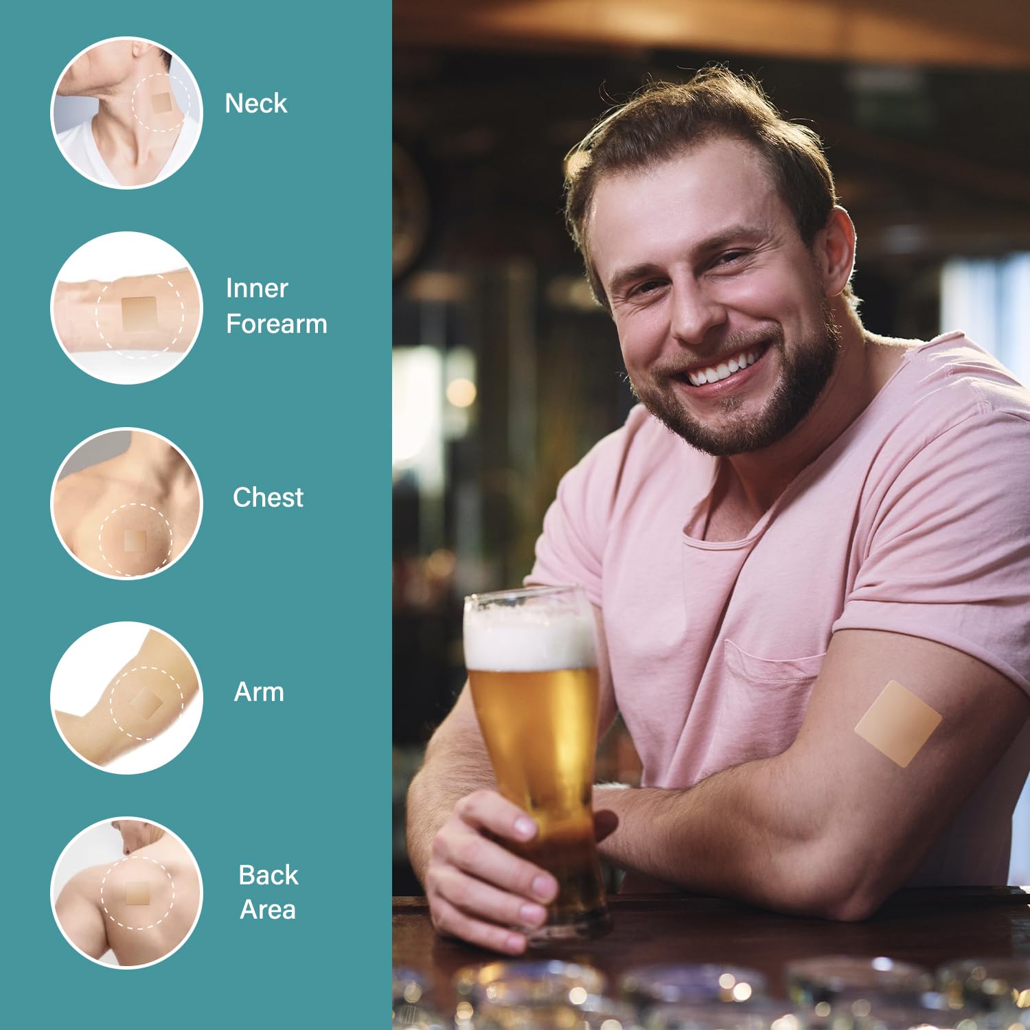 Rossy patch in a nightlife scene illustrating easy, non-invasive use
