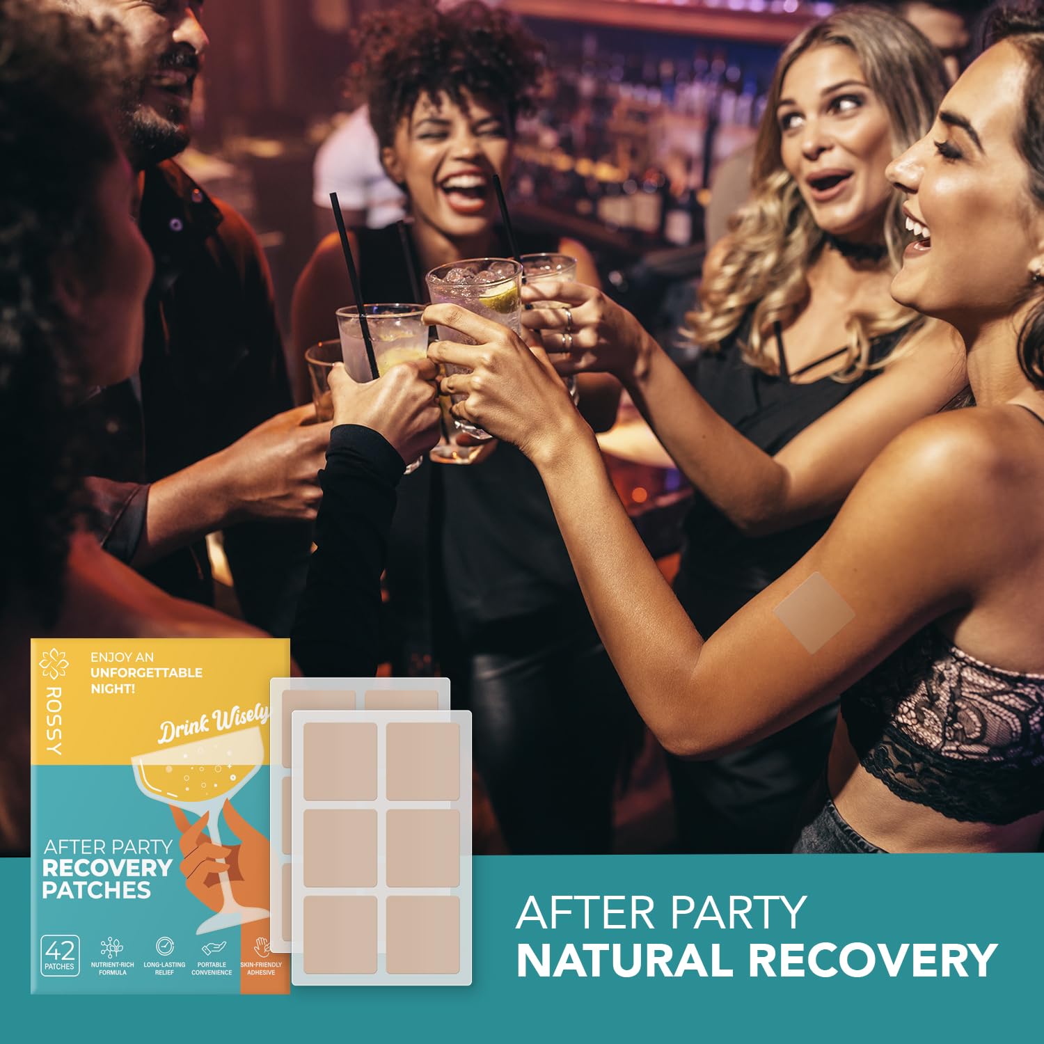 Rossy Recovery Patch worn for 8–12 hours delivers long-lasting relief
