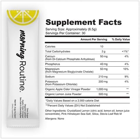 Routine Morning hydration packet poured into water for a refreshing start.