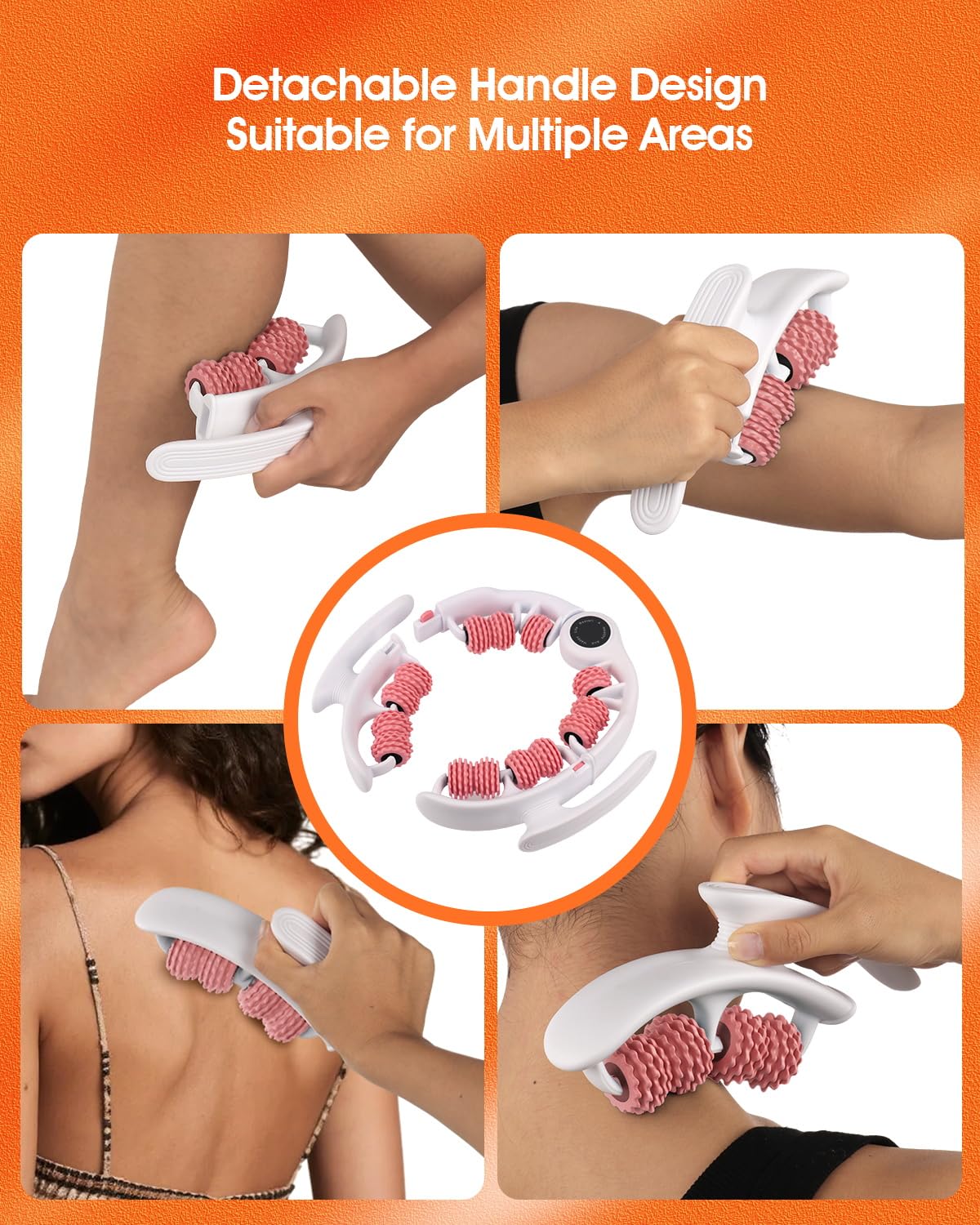 Rovista massage tool in use on leg shows smooth glide and contour adaption.