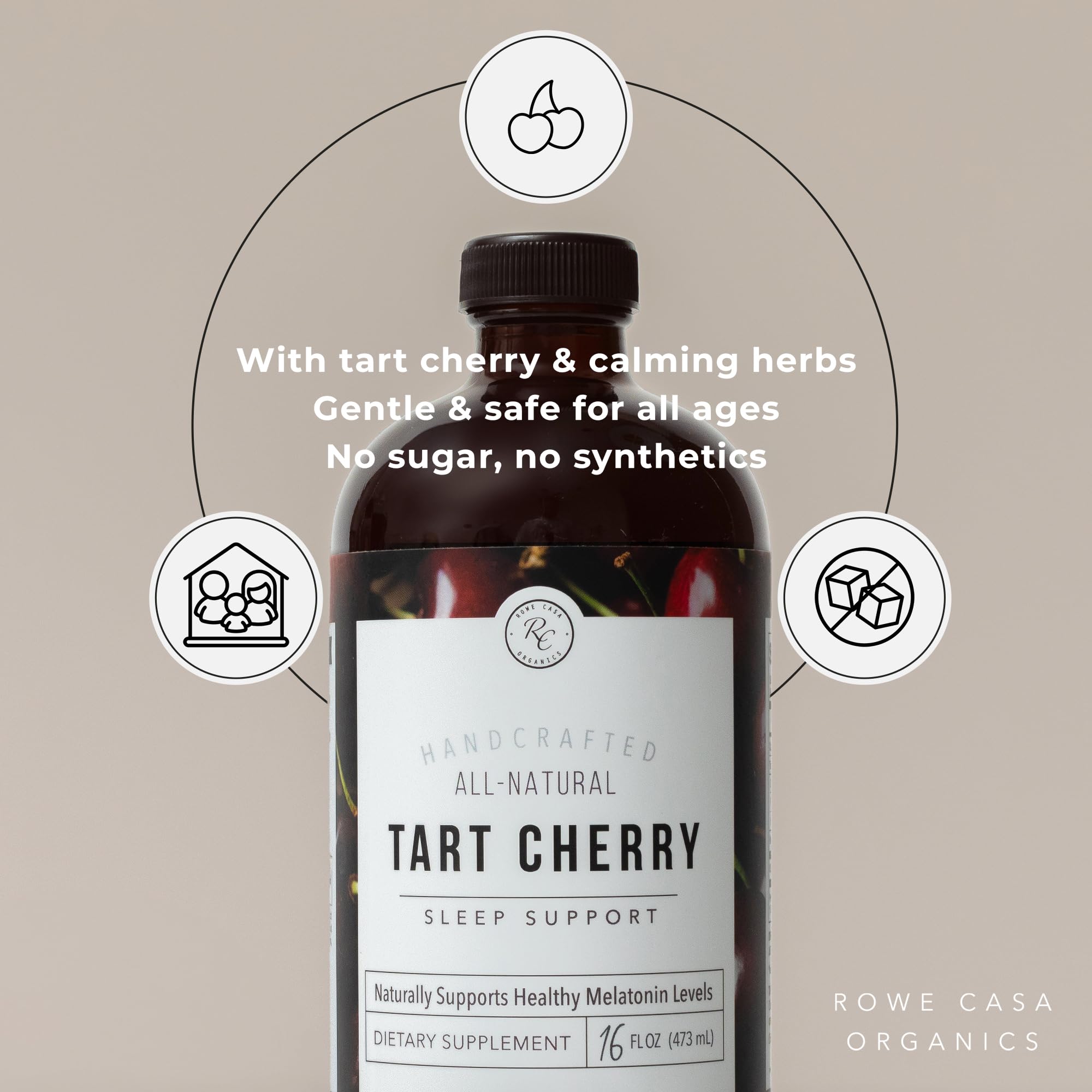 Rowe Casa Organics tart cherry sleep pour demonstrates easy nightly dosing