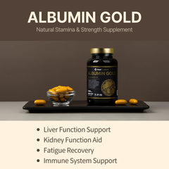 Royal Canadian Albumin Gold bottle pour demonstrates easy dosing for daily use