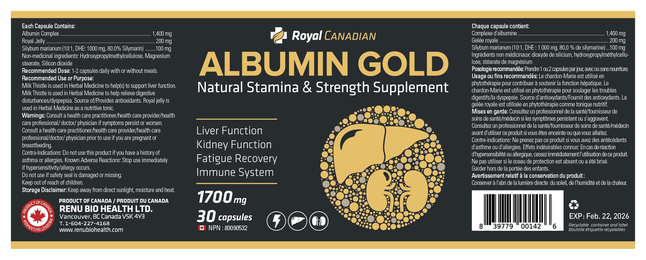 Royal Canadian Albumin Gold packaging box on a clean surface