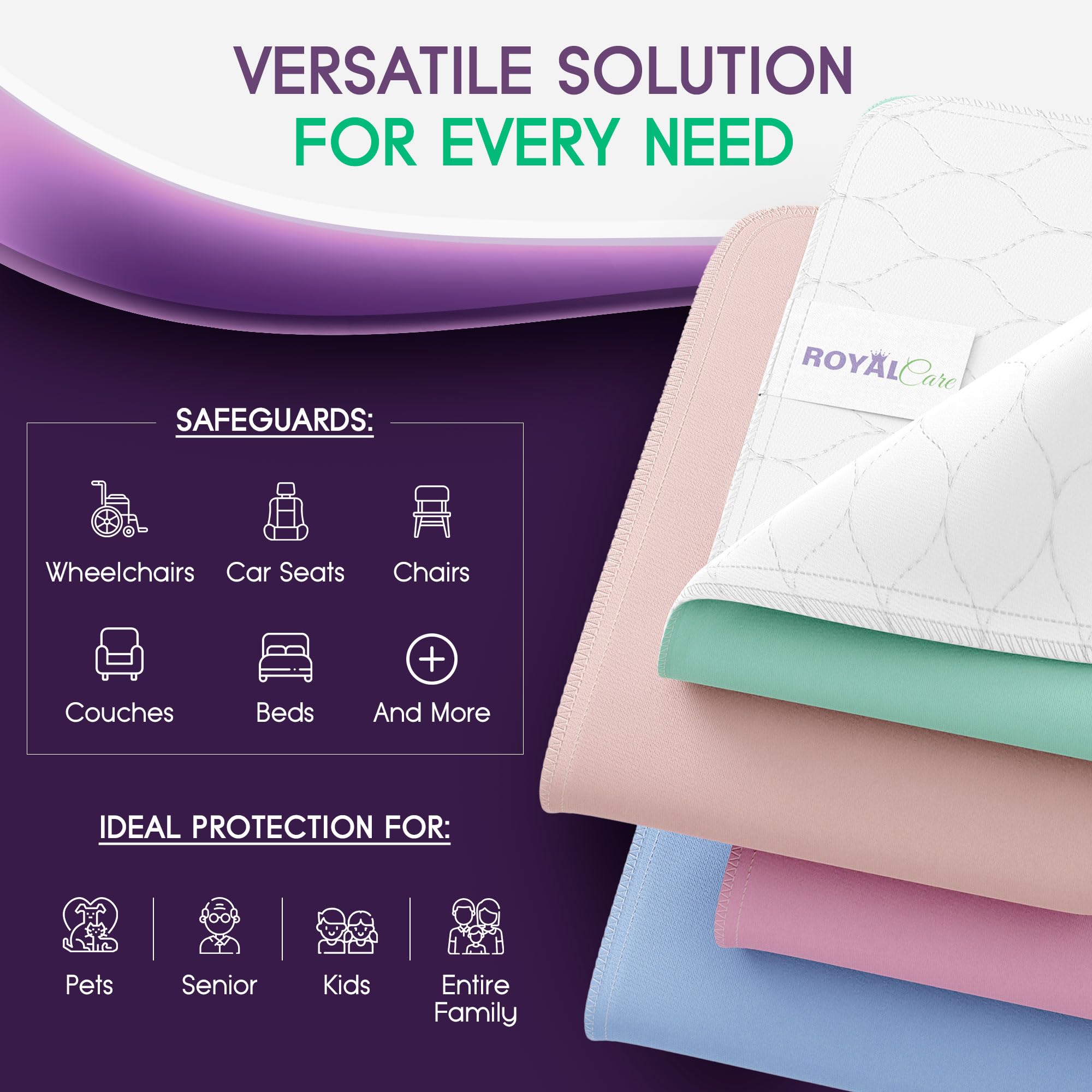 Royal Care waterproof mattress protector keeps furniture dry for versatile protection.