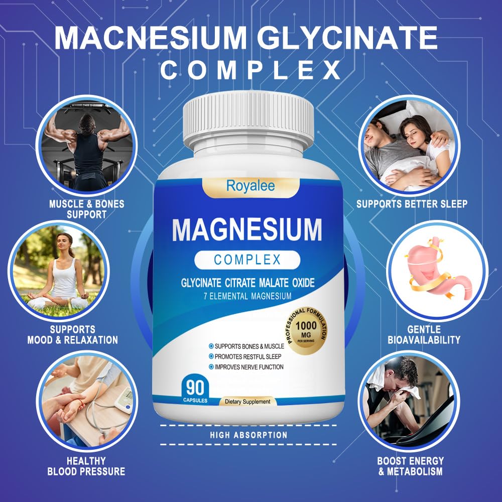 Royalee Magnesium Complex capsules close-up for easy daily use.