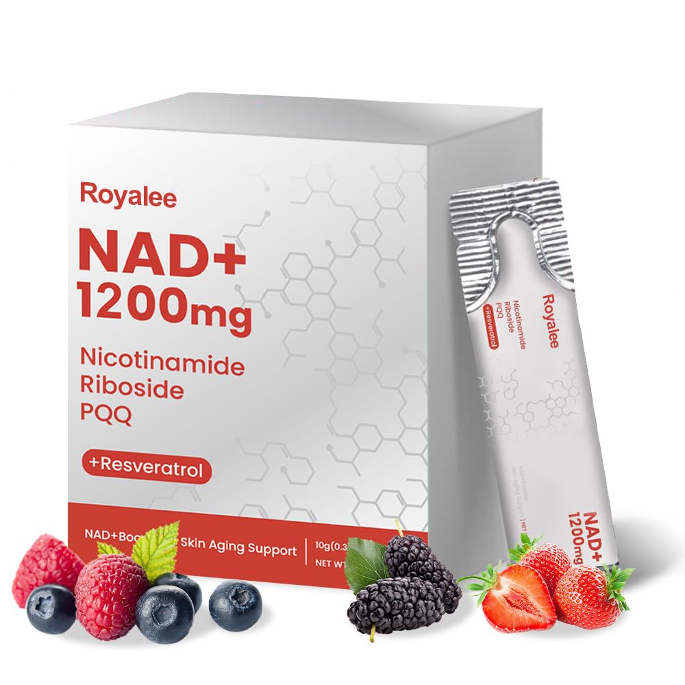 Royalee NAD supplement bottle front view highlighting berry flavor and daily energy support
