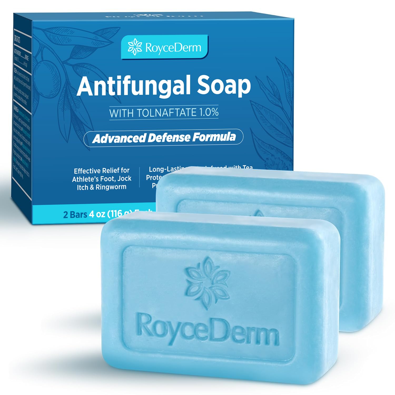 Roycederm antifungal soap bar for deep cleansing and protection.