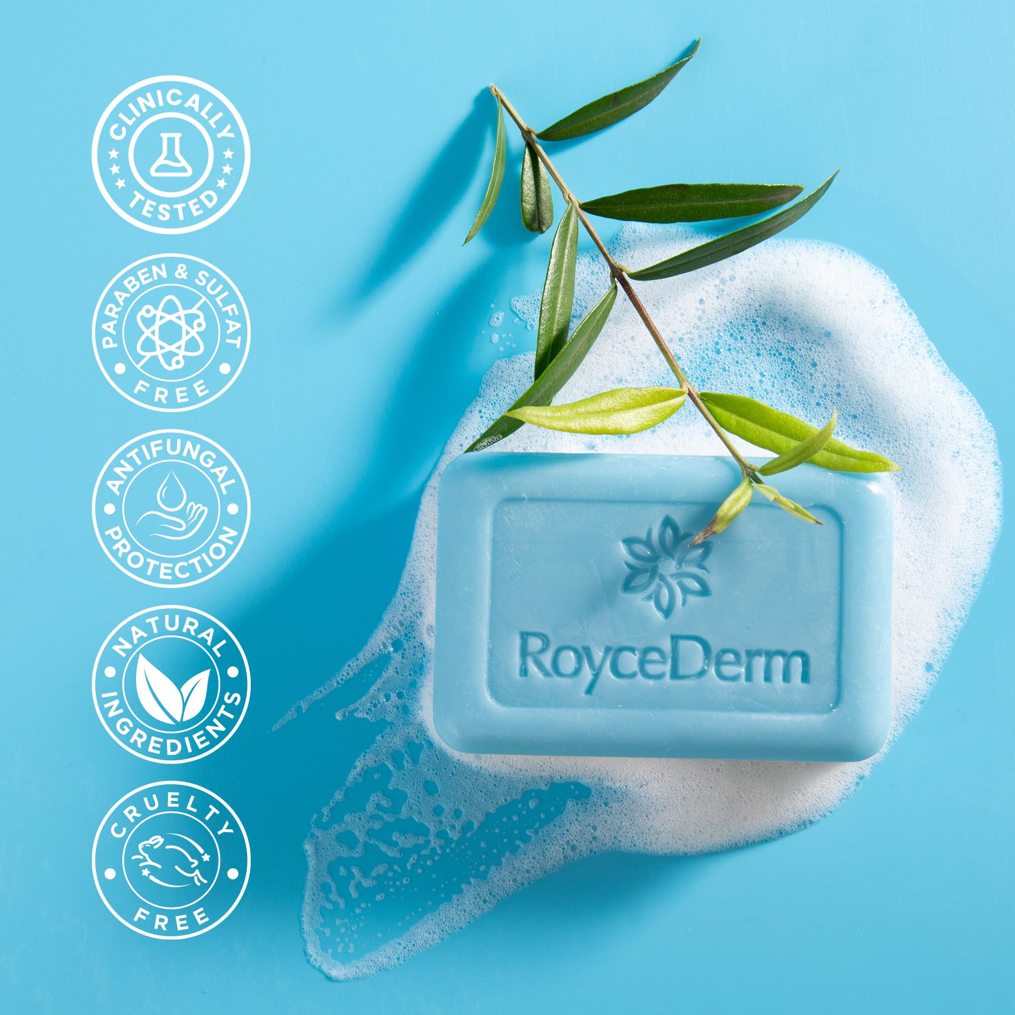 Shower-time use of Roycederm soap supports skin hygiene and moisture control.