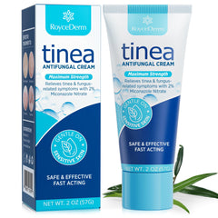 Roycederm cream jar close-up showing a soothing tinea treatment for skin comfort