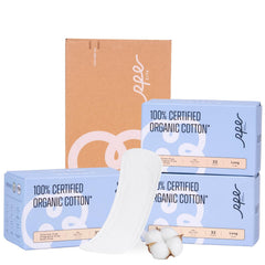 RPE Life organic long panty liner pack front offers discreet daily protection and comfort.