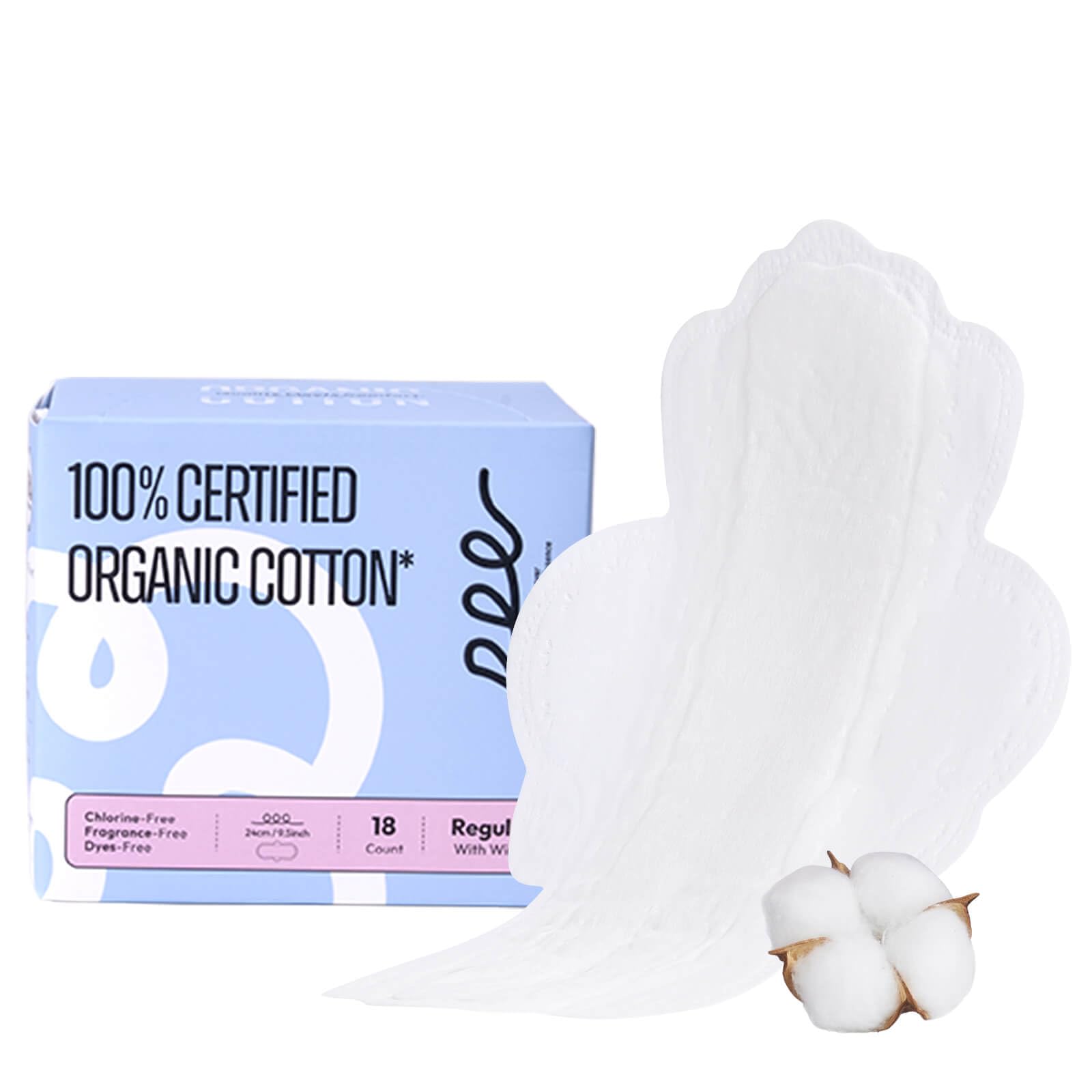 RPE Life organic pads regular pack front view for daily wear