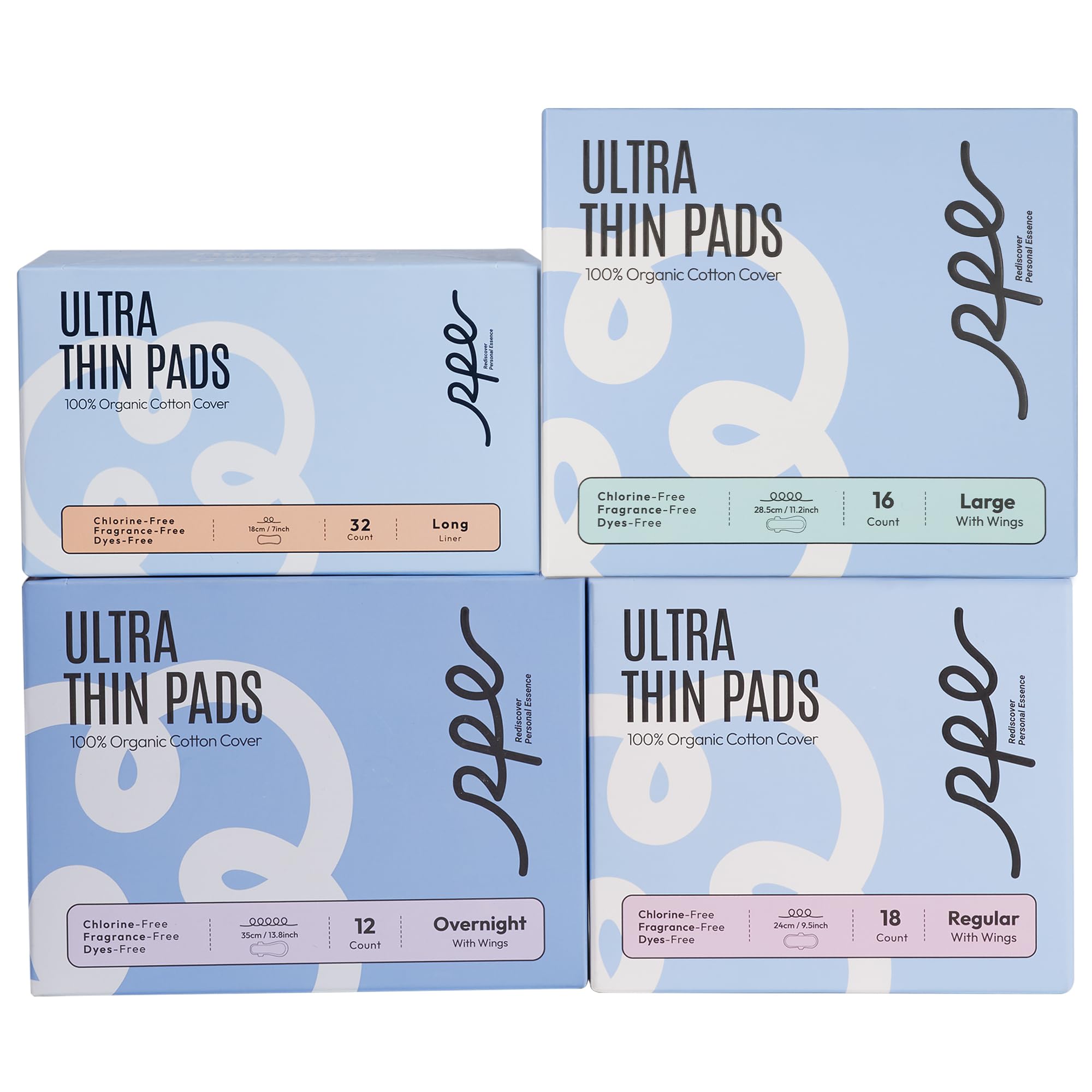 RPE Life pad bundle front view showing four sizes for daily protection