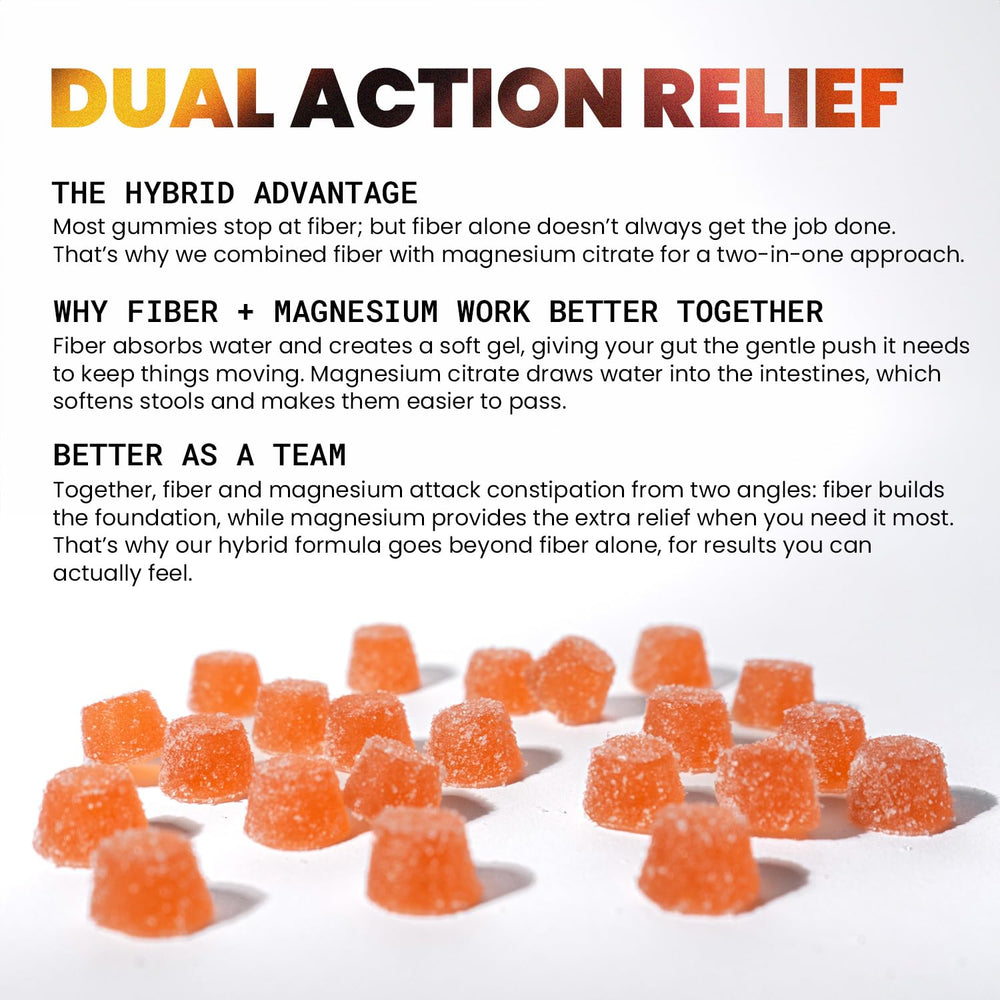 Rrhoid Rage bottle pour showing gummies with fiber blend promoting comfortable digestion.