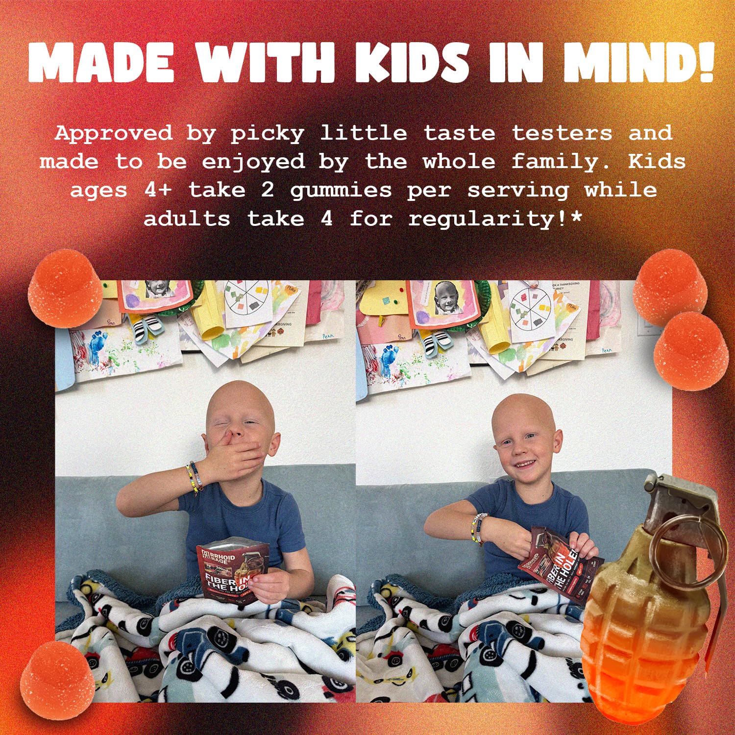 Rrhoid Rage gummy jar closeup emphasizing magnesium citrate and digestive comfort.