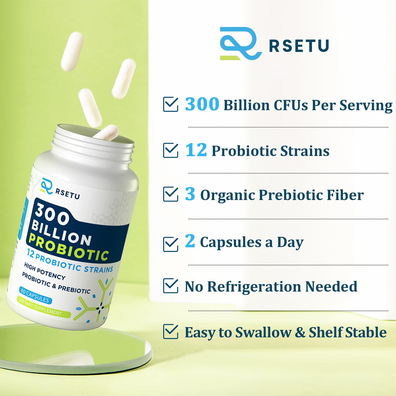RSETU 12-strain probiotic label highlights diverse digestive benefits.