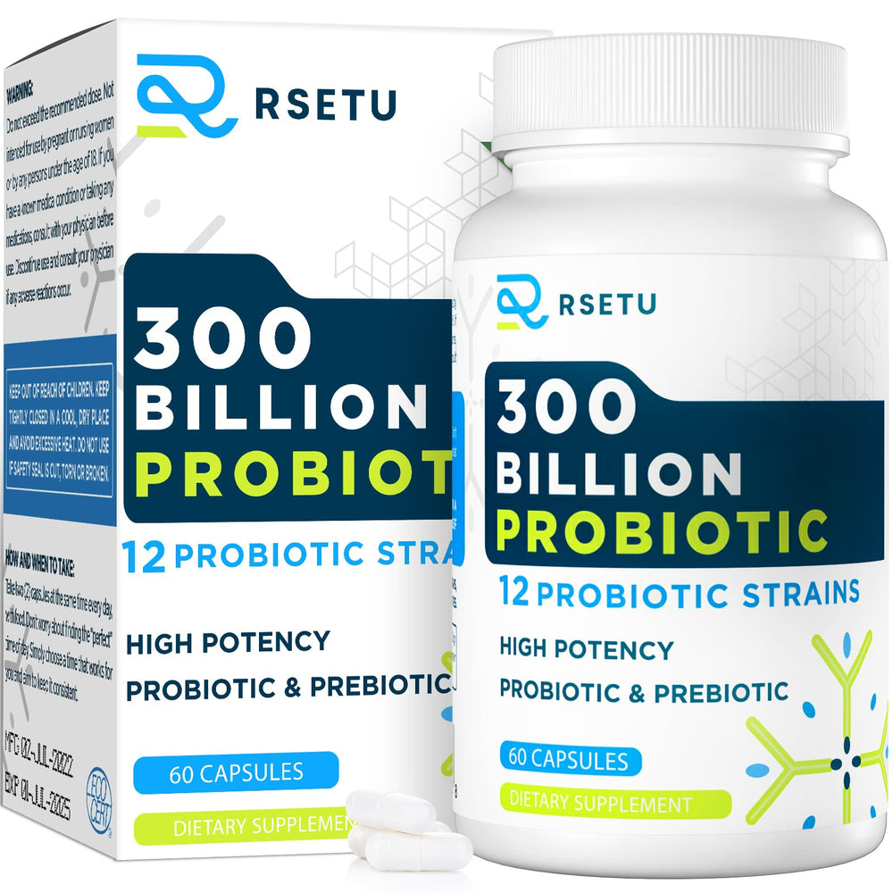 RSETU Probiotics 300B CFU bottle supports daily digestive balance.