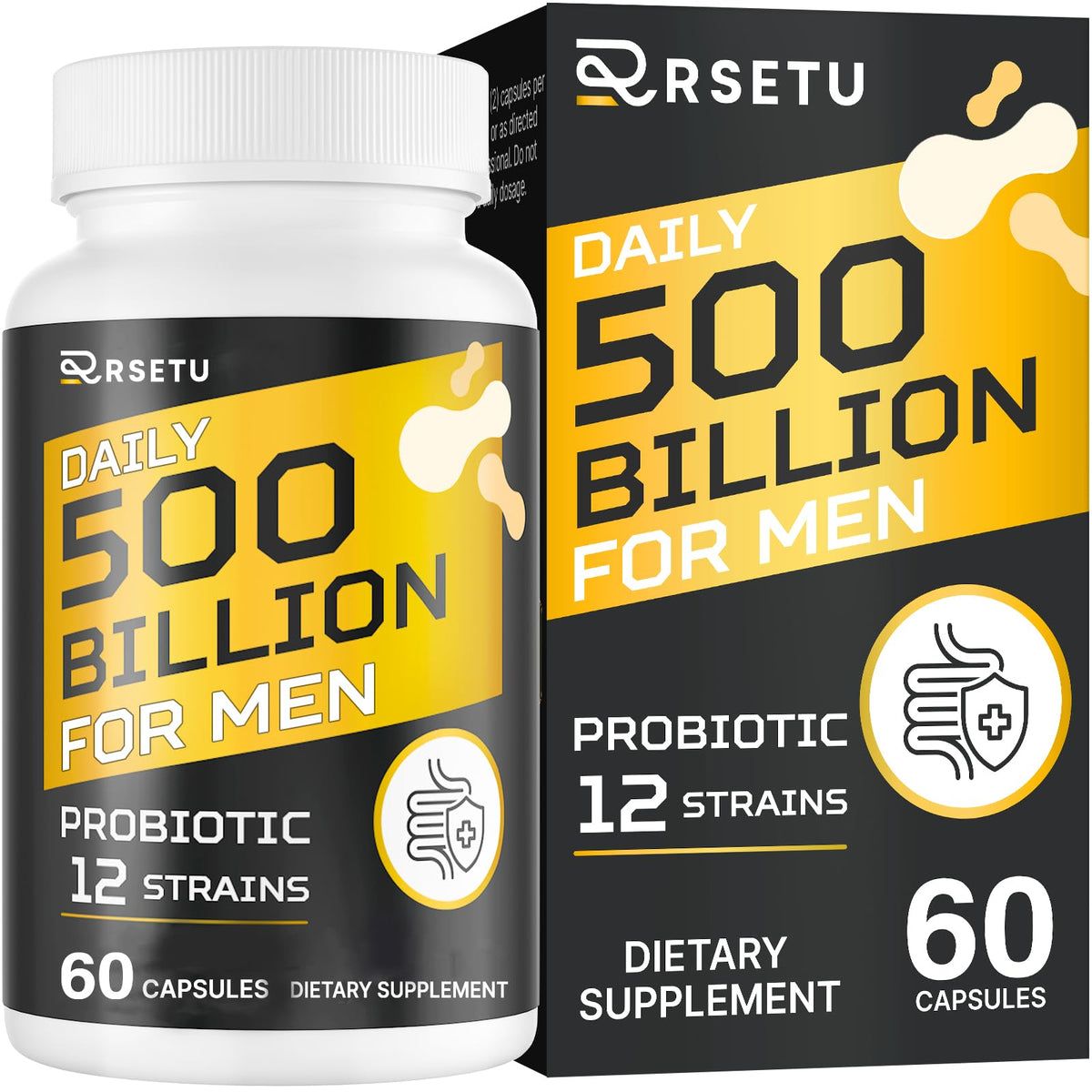 RSETU Men Probiotics bottle showing 500B CFU formula for gut health