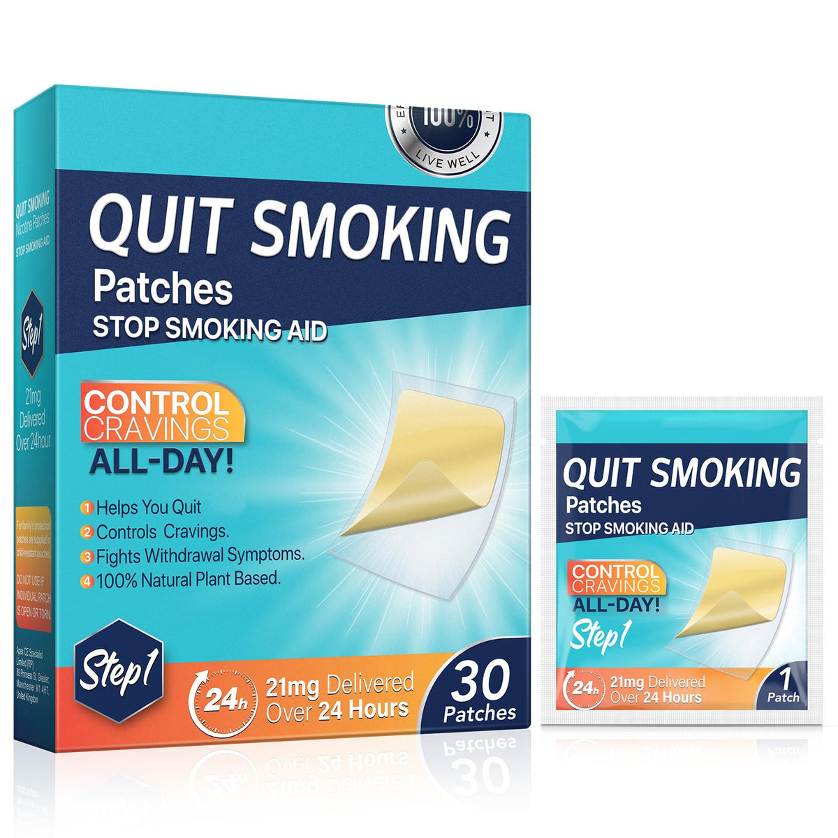 RSGRT quit patch Step 1 30-count pack for gradual craving relief.