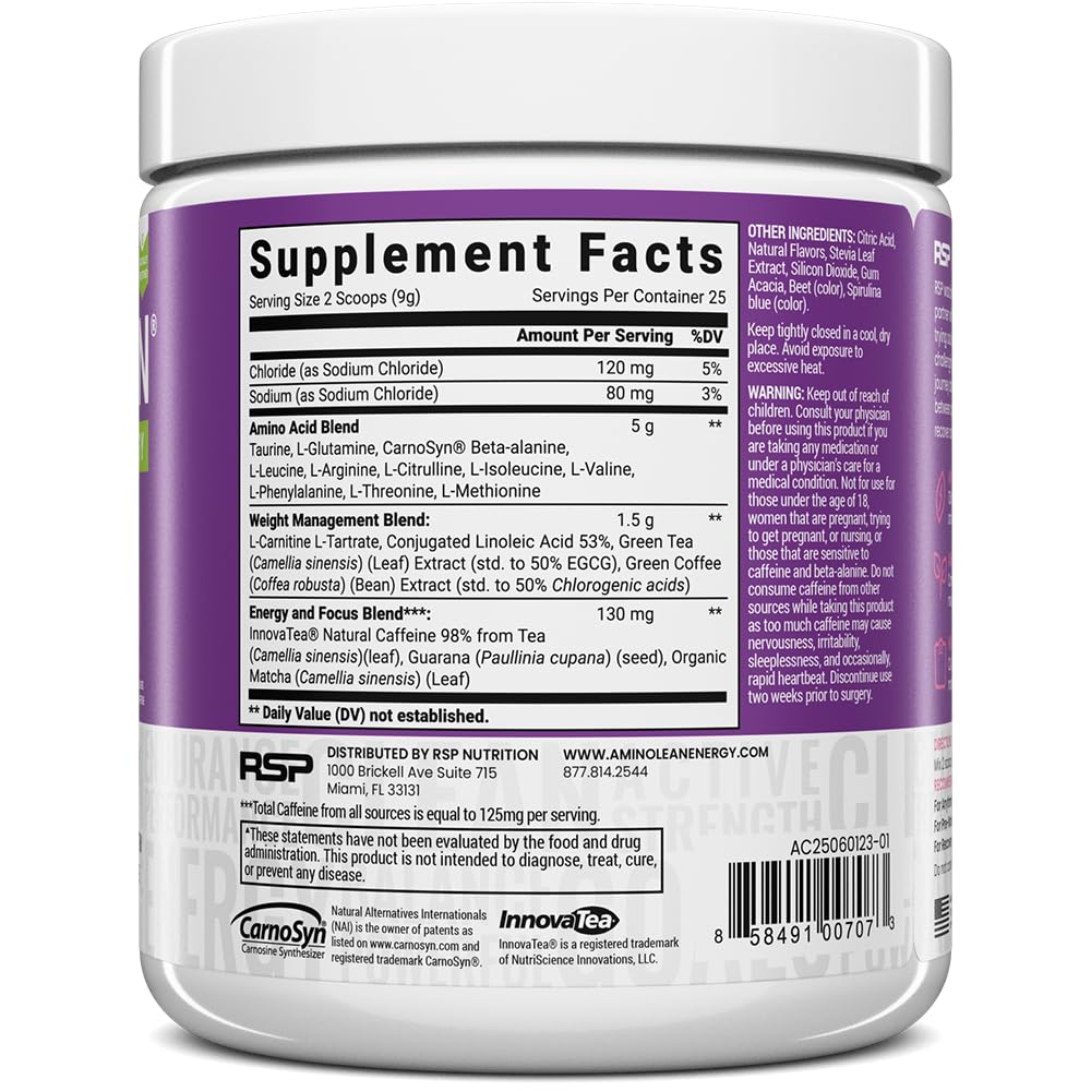 RSP NUTRITION AminoLean acai spotlight adds natural flavor notes.