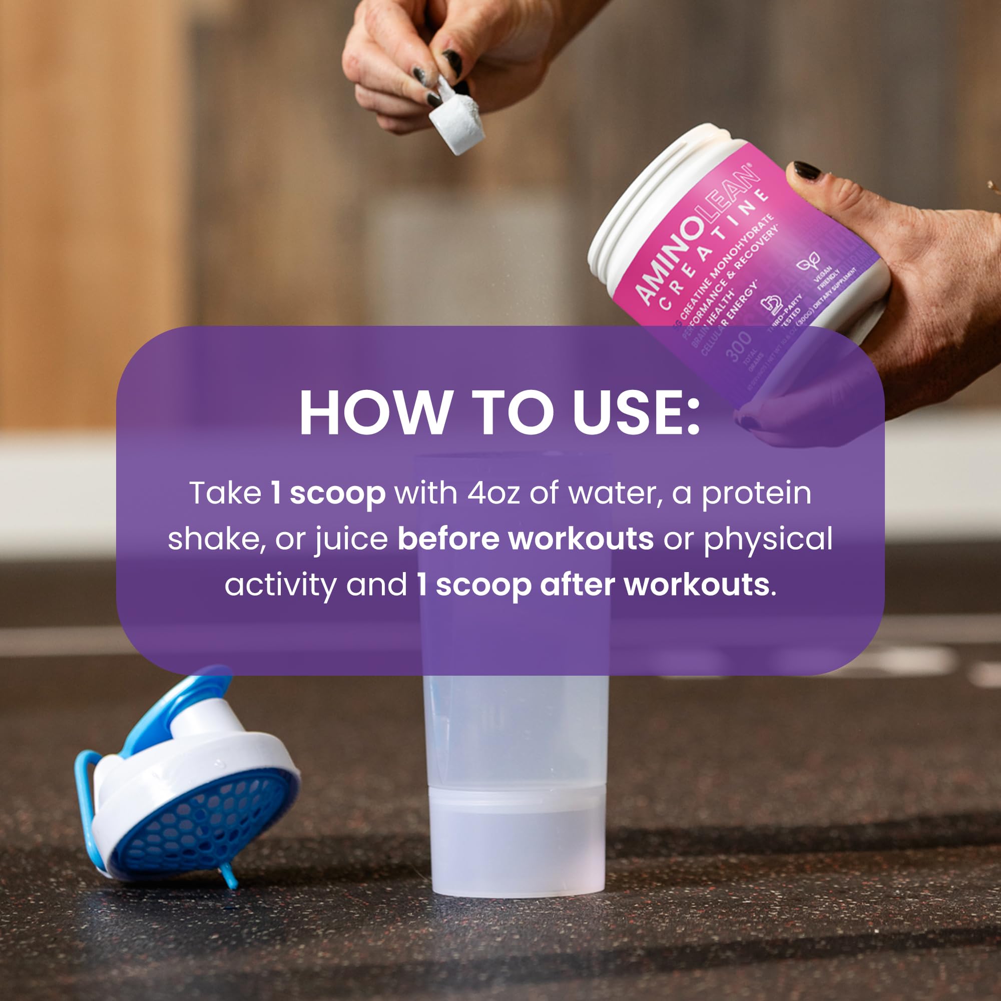 AminoLean Creatine powder promotes faster recovery and less post-workout soreness.