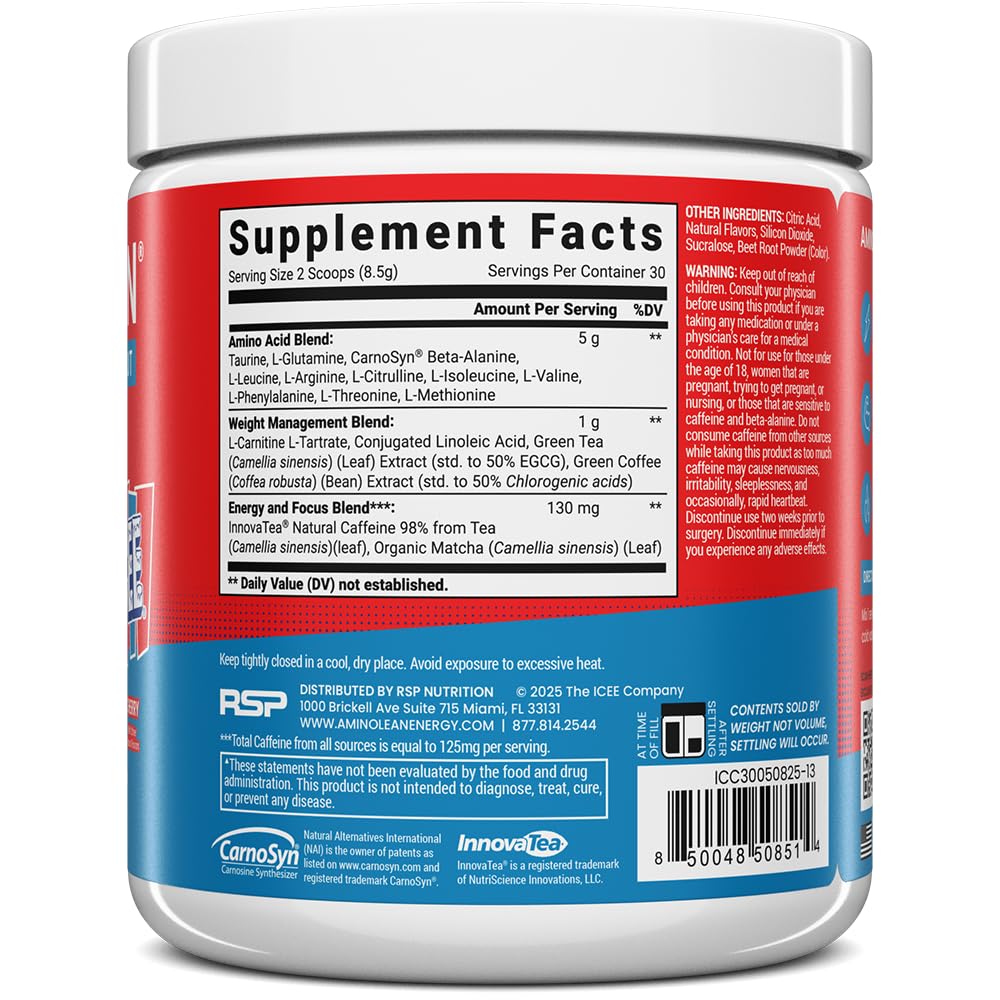 AminoLean Icee cherry flavor scoop boosts energy without jitters.