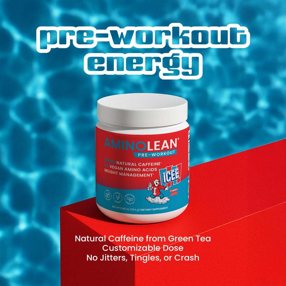 AminoLean Icee vegan BCAAs bottle supports workout recovery.