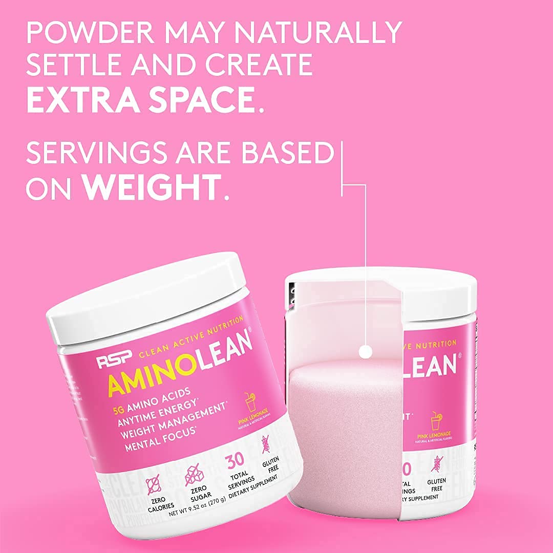 RSP NUTRITION AminoLean pink lemonade provides tasty flavor and sustained alertness.