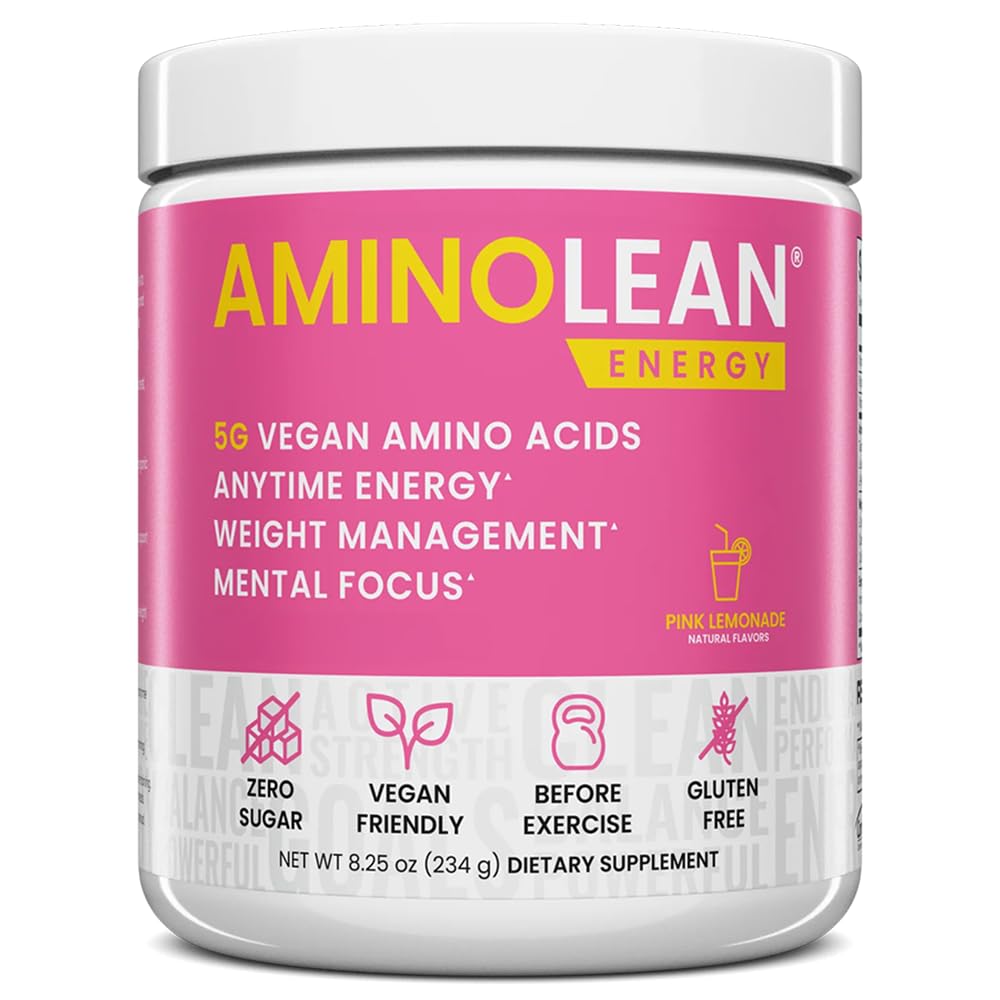 RSP NUTRITION AminoLean pink lemonade tub for a refreshing pre-workout energy boost.