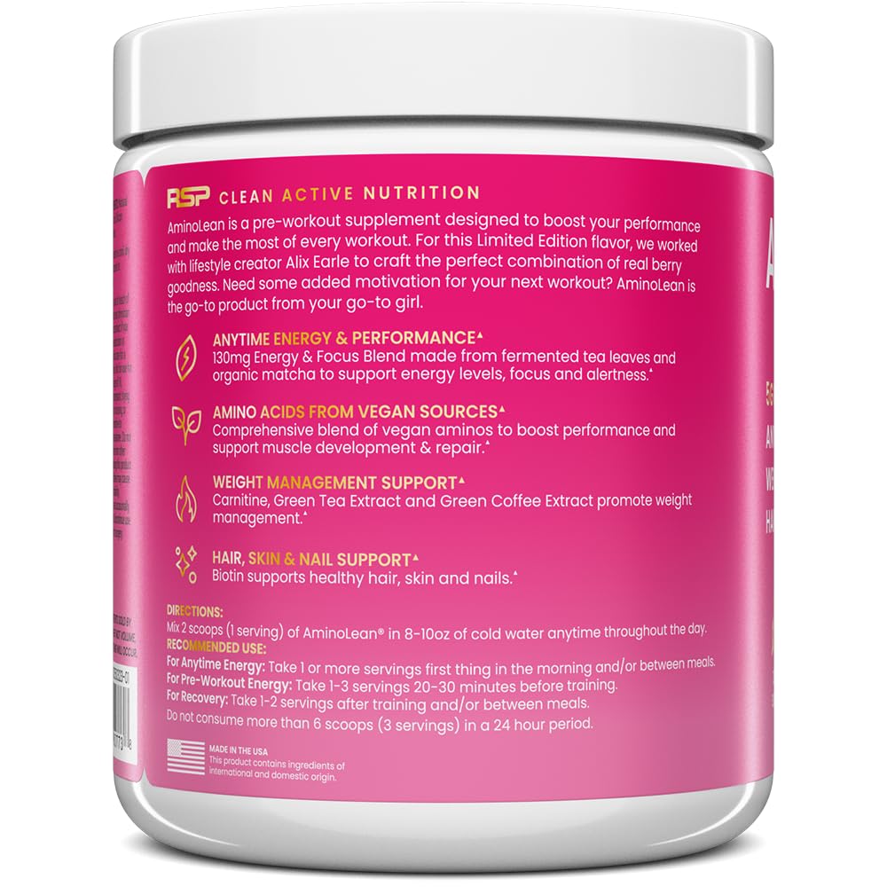 RSP NUTRITION AminoLean Berry Elixir ingredients close-up emphasize clean formula