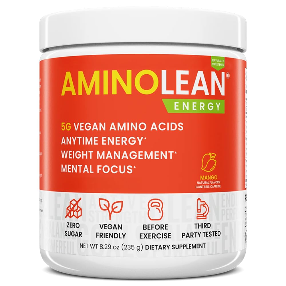 RSP NUTRITION AminoLean pre-workout mango powder tub for natural energy